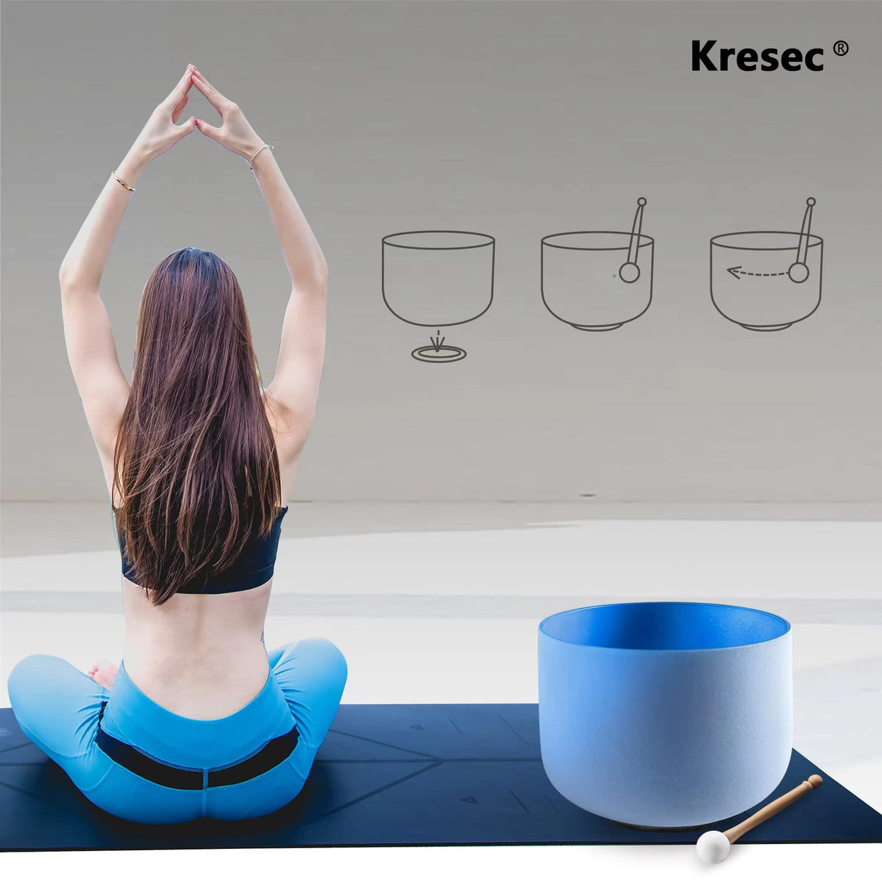 Kresec Blue 8 Inch 432Hz Perfect Pitch Crystal Singing Bowl G Note (¡À10 cents) Throat Chakra with O-ring and Mallet for Meditation, Yoga, Spiritual and Body Healing and Energy Cleansing Blue G Note