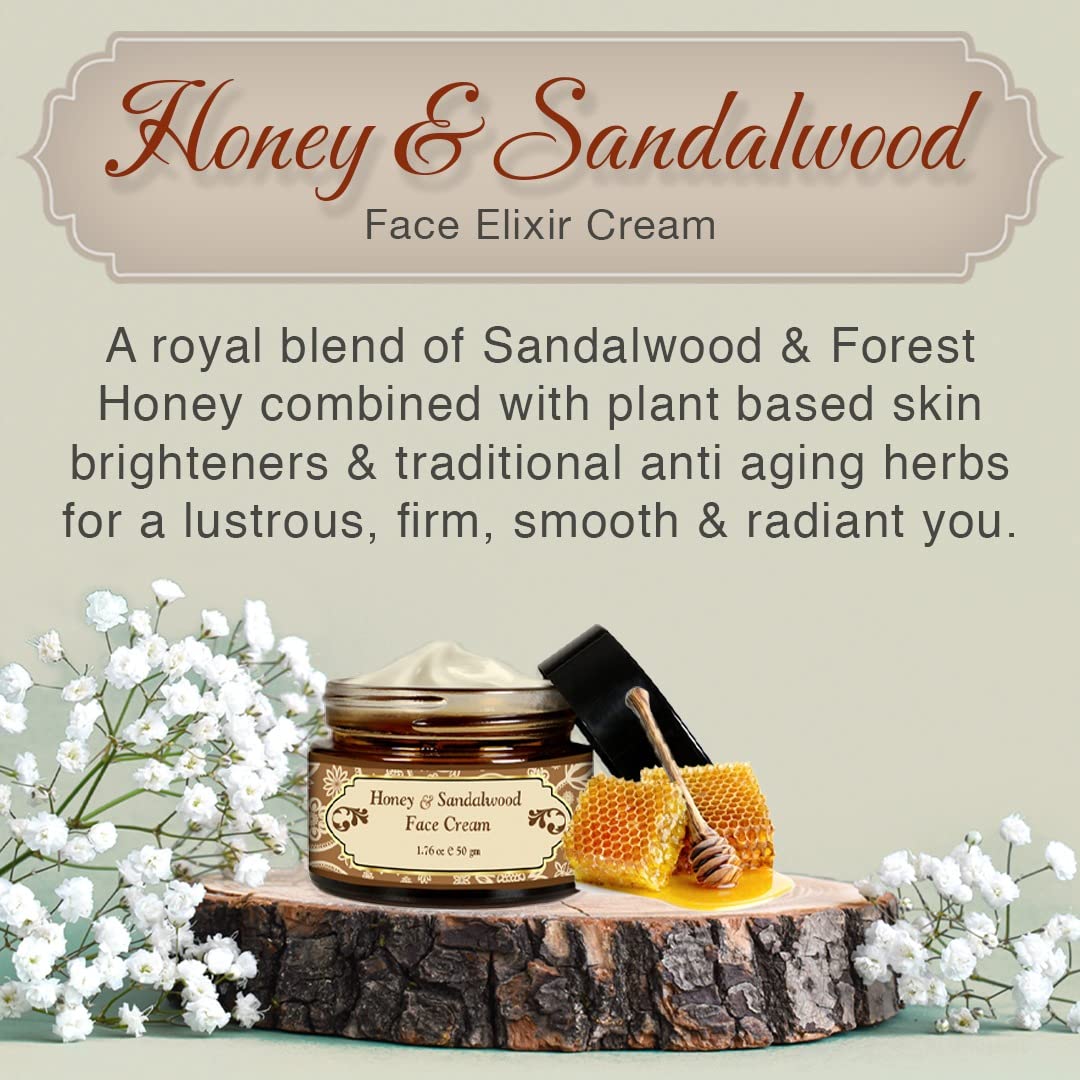 Herbs & Greens Skin Brightening & Anti-aging Honey and Sandalwood Face Cream - Dry/Normal Skin , Forest Honey, Ashwagandha & Brahmi - No Artificial Colour/Fragrance or Base (50 gm)