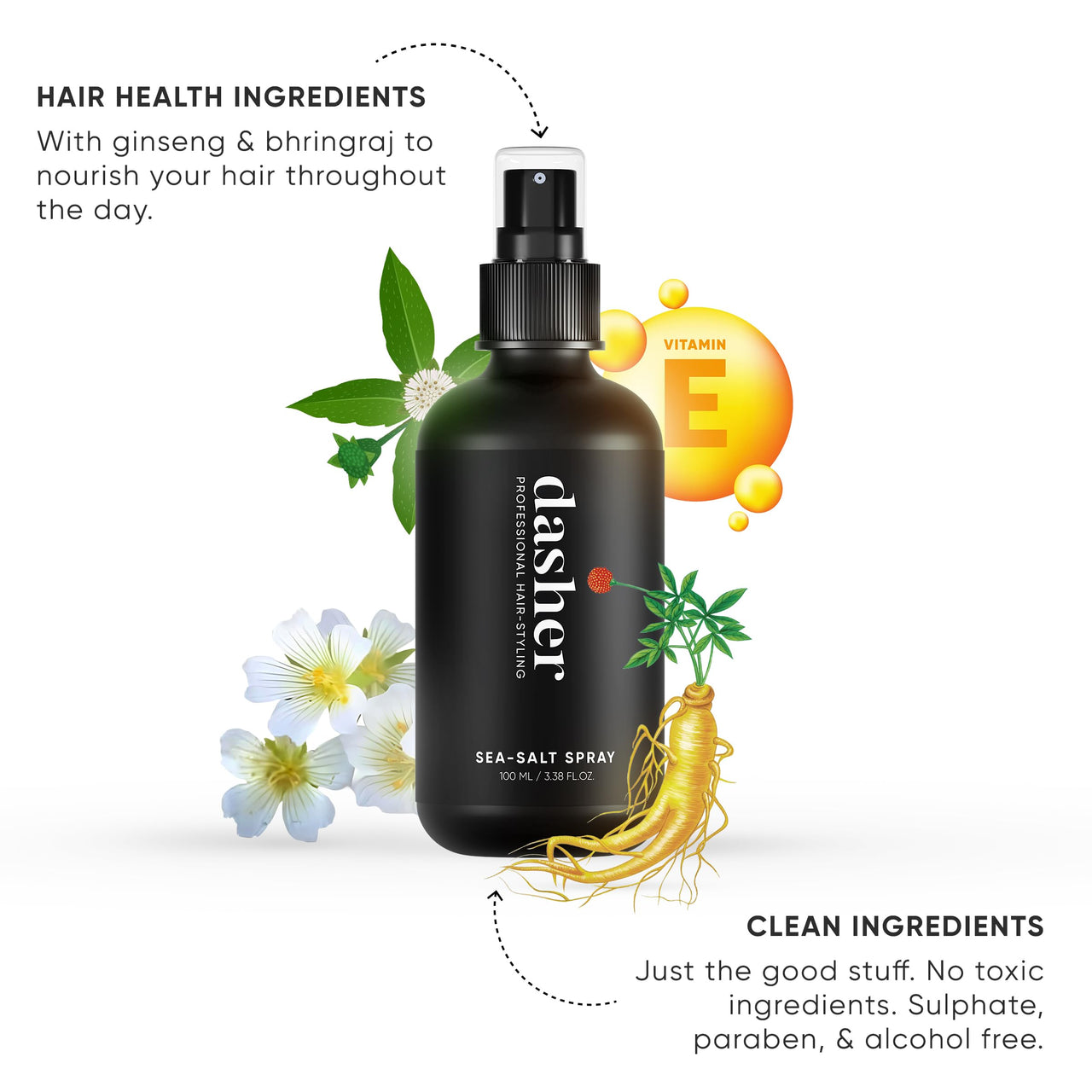Dasher Sea Salt Spray (100ml) & Cream Pomade (100g), Medium Hold Puck, Water-Based, Volumizes & Texturizes Hair, With Bhringraj & Vitamin E