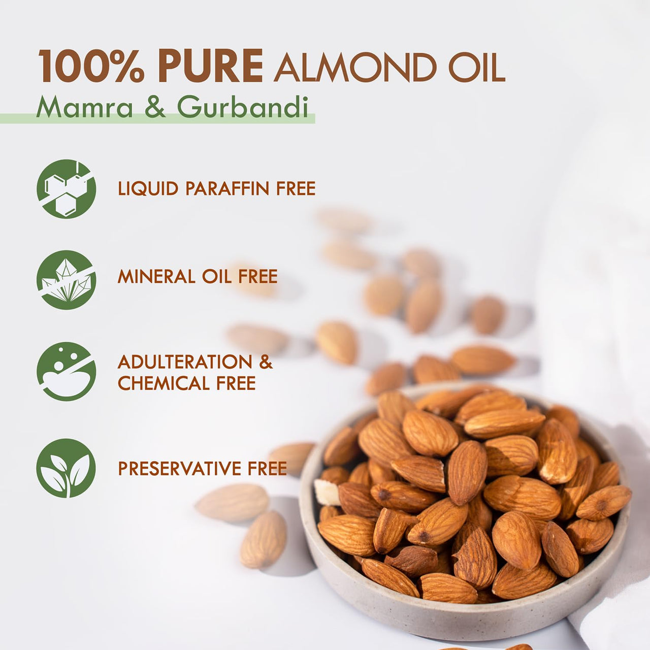 Nat Habit 100% Pure Almond Oil (Rogan Badam), For Skin & Hair, Non-Refined, Chemical Free & Preservative Free - 50 ml