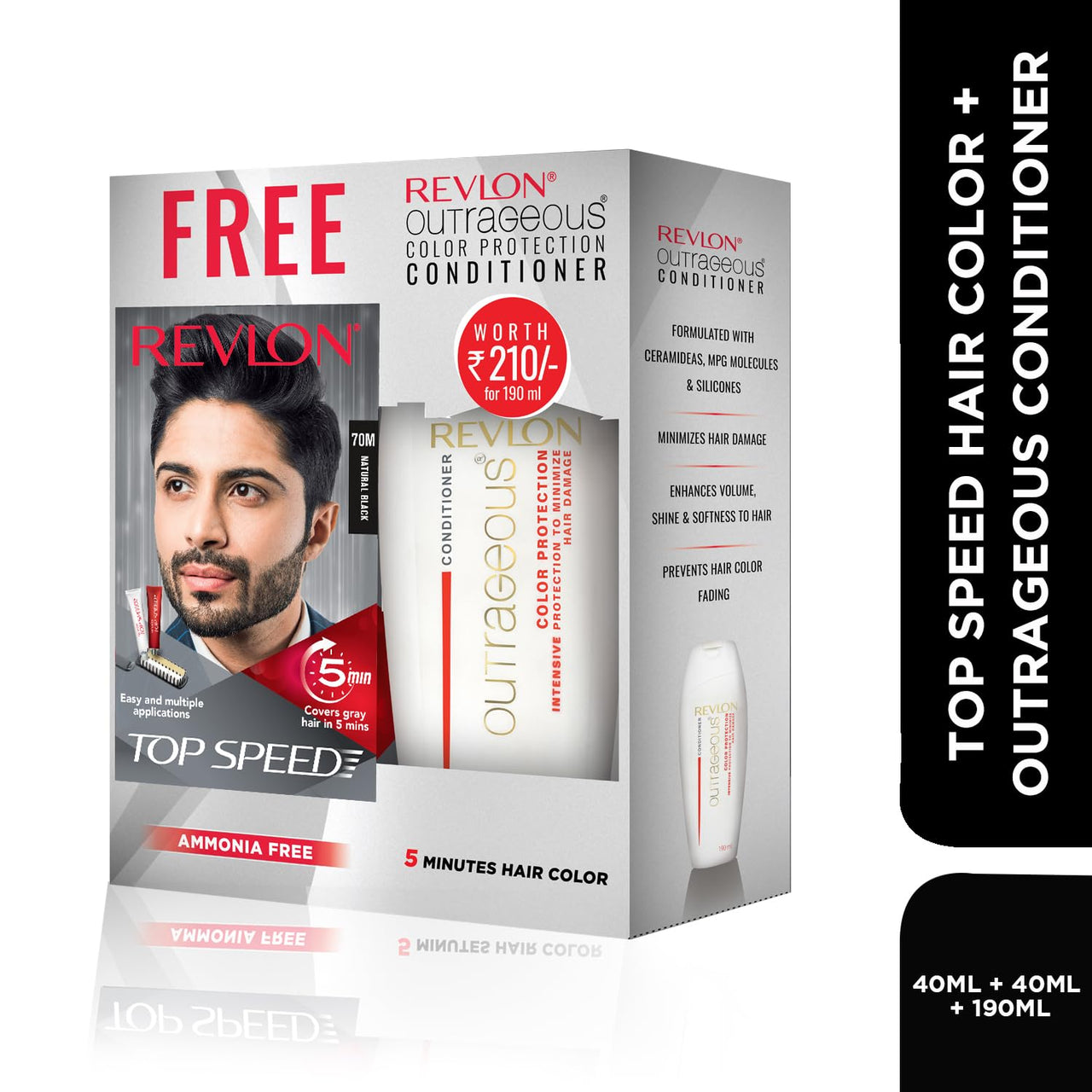 REVLON Top Speed Hair Color For Men - Natural Black 70M (with Outrageous Conditioner 190 ml) (3S10978E16463170)