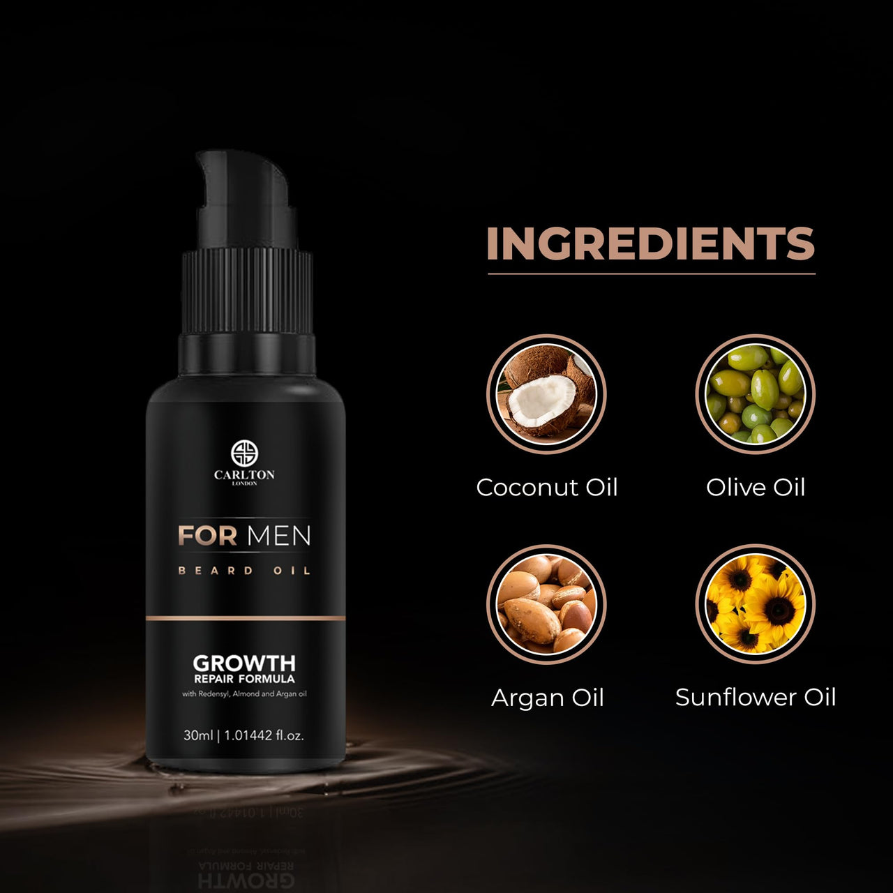 Carlton London Men Beard Oil I Made of Sunflower Seed Sweet Almond and Olive Fruit oils and Vitamin E I 1x30ML Best for Men and Boys