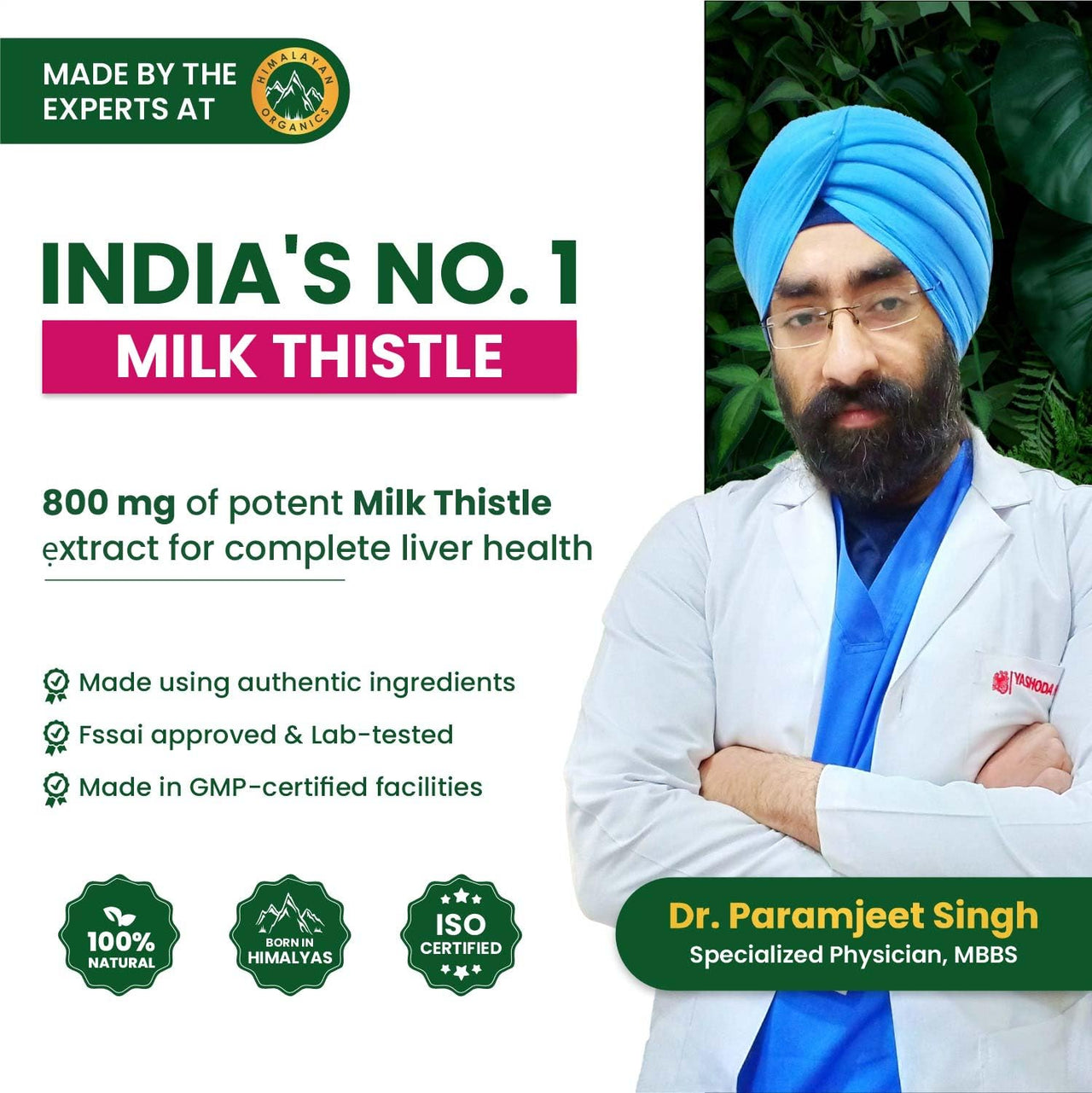 Vlado's  HIMALAYAN ORGANICS Milk Thistle Extract With 800Mg Of Silybum Marianum Detox Supplement For Men And Women For Healthy Liver | Boost Metabolism And Maintain Cholesterol level - 120 Vegetarian Capsules