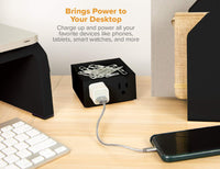 Bostitch Office Konnect Power Hub, Two Outlets Charging Station for Desktop, Shallow Tray Top, Black