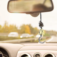 BOHO GARDEN Hanging Car Charm - Smoky Quartz & Citrine - Dangling Moon, Healing Crystal Accessories, Rearview Mirror Decorations ÐGrounding, Cleansing, Protection, Joy, Abundance, Clarity, Energy Smoky Quartz-citrine