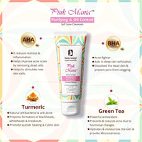 Passion Indulge AHA BHA Face Wash For Acne, Oily skin | Pinkmania Cleanser For Skin Purifying & Oil Control With Turmeric & Green Tea | Acne Removal - 100 ml