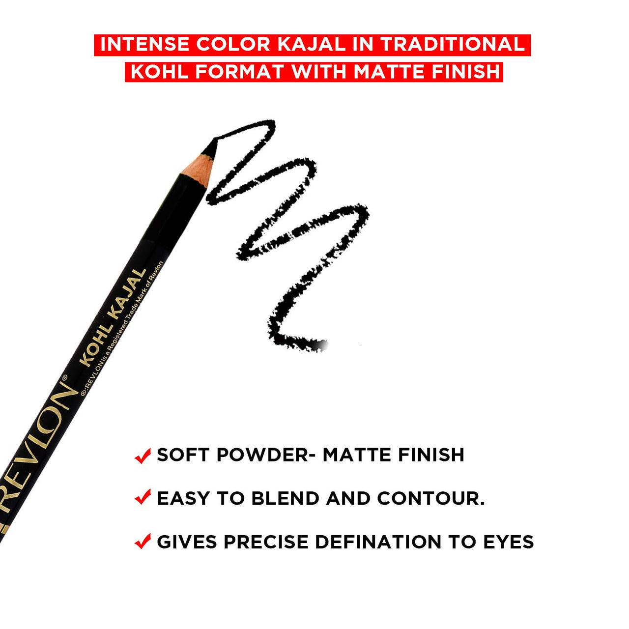 Revlon Kohl Kajal Eye Liner Pencil With Sharpener, Black, 1.14g