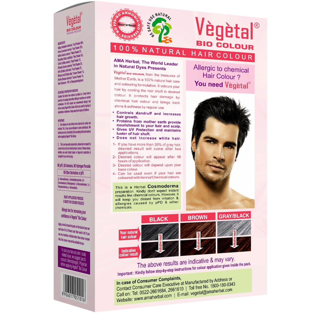 Vegetal Bio Hair Colour Soft Black | 150g | Achieve Natural, Ammonia-Free Hair Color | PPD-Free, 100% Herbal Certified Organic for Men and Women | UV Protection and Luster Maintenance | Complete Kit