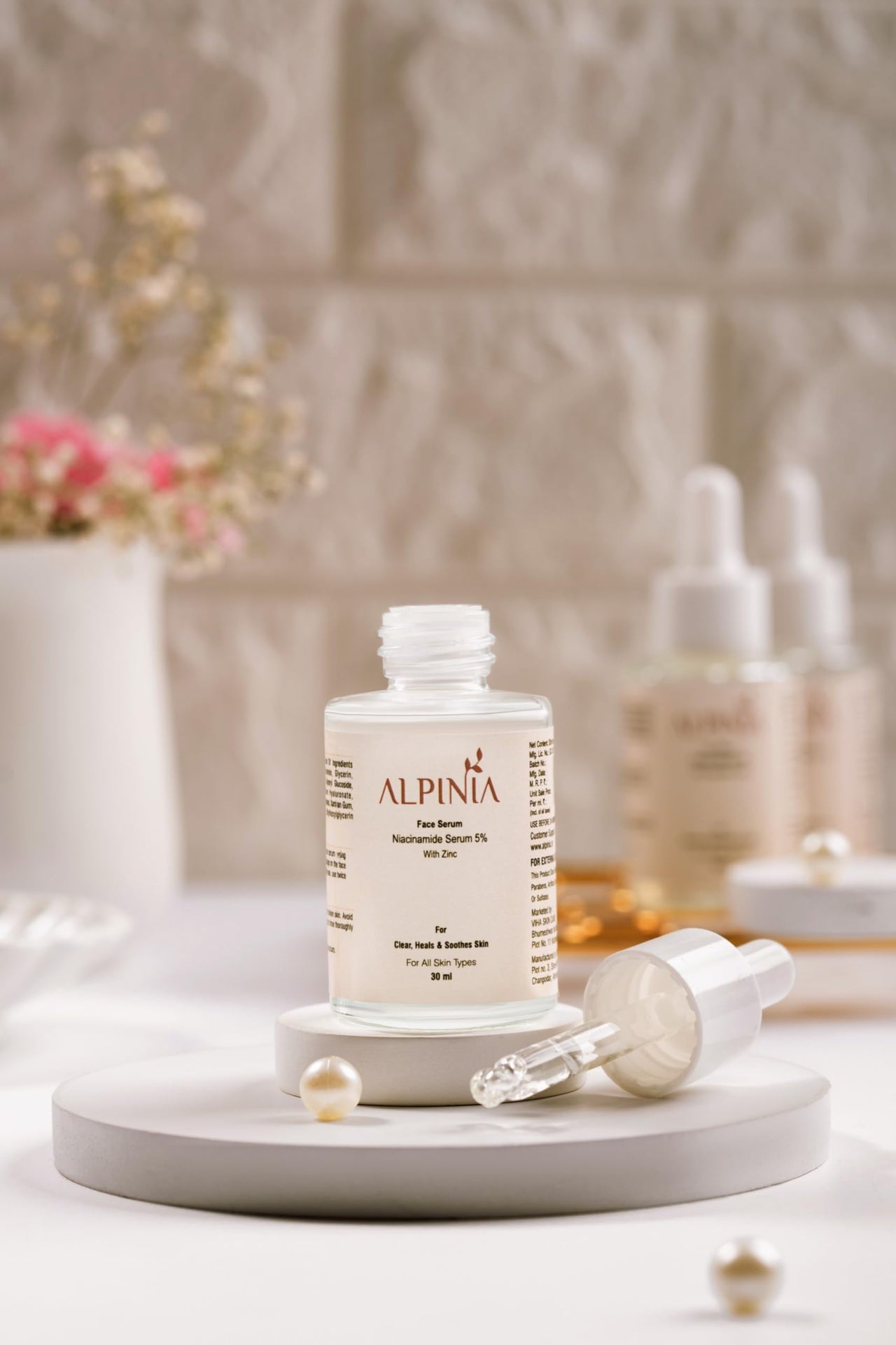 ALPINIA 5% Niacinamide + Zinc Face Serum | Clear glowing Skin Solution for All Skin Types | Heals, Soothes & Restores | Day & Night Serum For Dry & Sensitive Skin | For Men & Women | 30ml