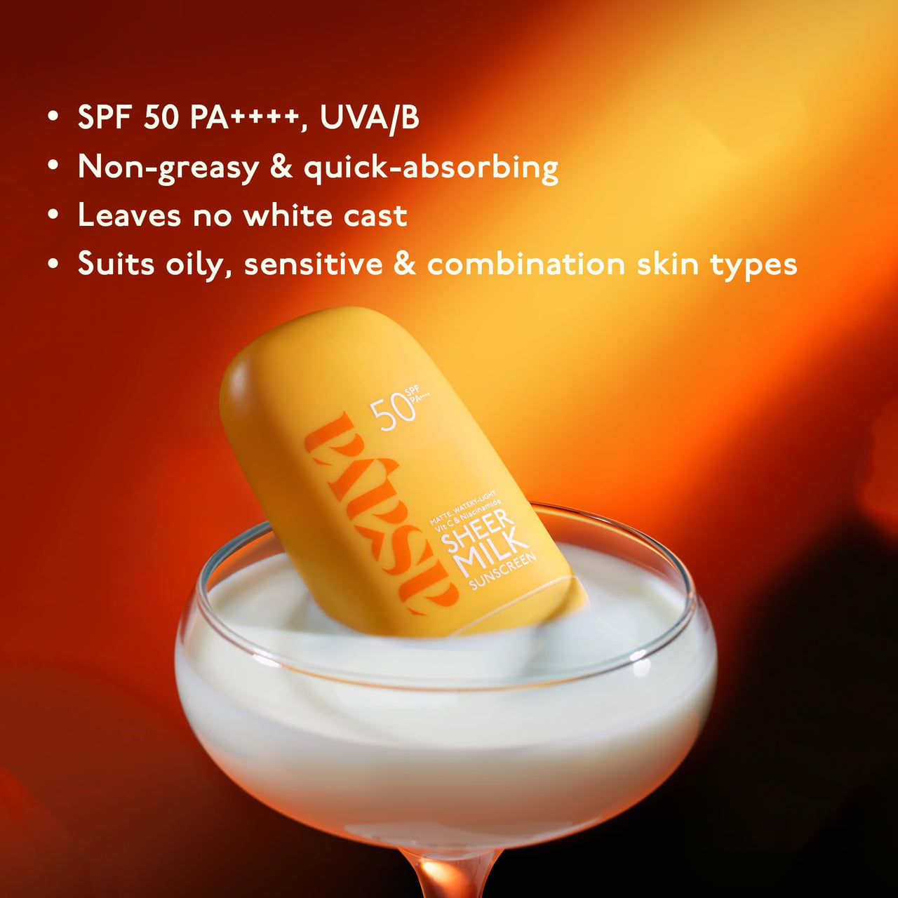 Asaya Sheer Milk Sunscreen SPF 50 PA++++ UVA + UVB | Lightweight Fluid Sunscreen with Niacinamide for Brightening & Barrier Support | Water Based for Acne skin | Matte & Quick Absorbing | For Acne-Prone, Oily or Combination Skin, 50 ml