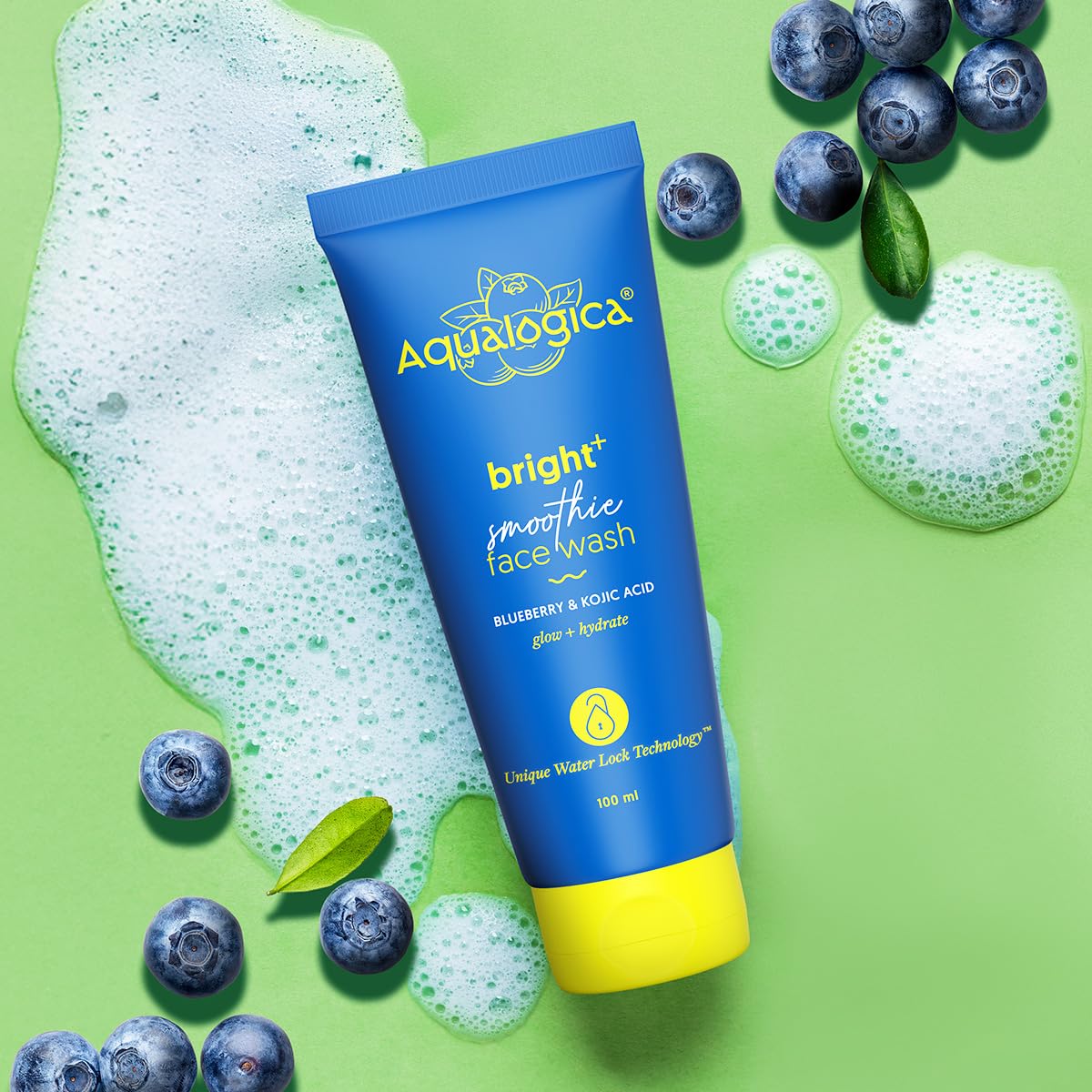 Aqualogica Bright+ Smoothie Face Wash | Brightening Face Wash for Glowing Skin | Deep Cleansing & Gentle Exfoliation | With Blueberry, Kojic Acid, AHAs & BHAs | For All Skin Types | For Men & Women | 100 ml