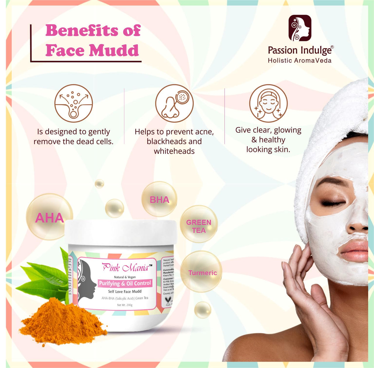 Passion Indulge Pink Mania Face Cleanser & Face Mudd | Purifying & Oil Controlling with AHA BHA, Turmeric & Green Tea