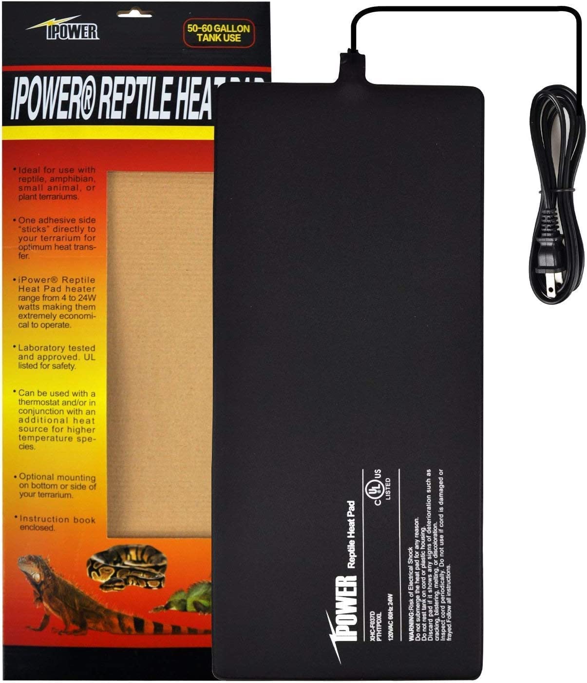 iPower Reptile Heat Pad Under Tank Terrarium Warmer Heating Mat for Turtle, Lizard, Frog, Snake, Reptile, and Other Small Animals, 8X18 Inch, 24W 8 X 18 Inch 1 Pack