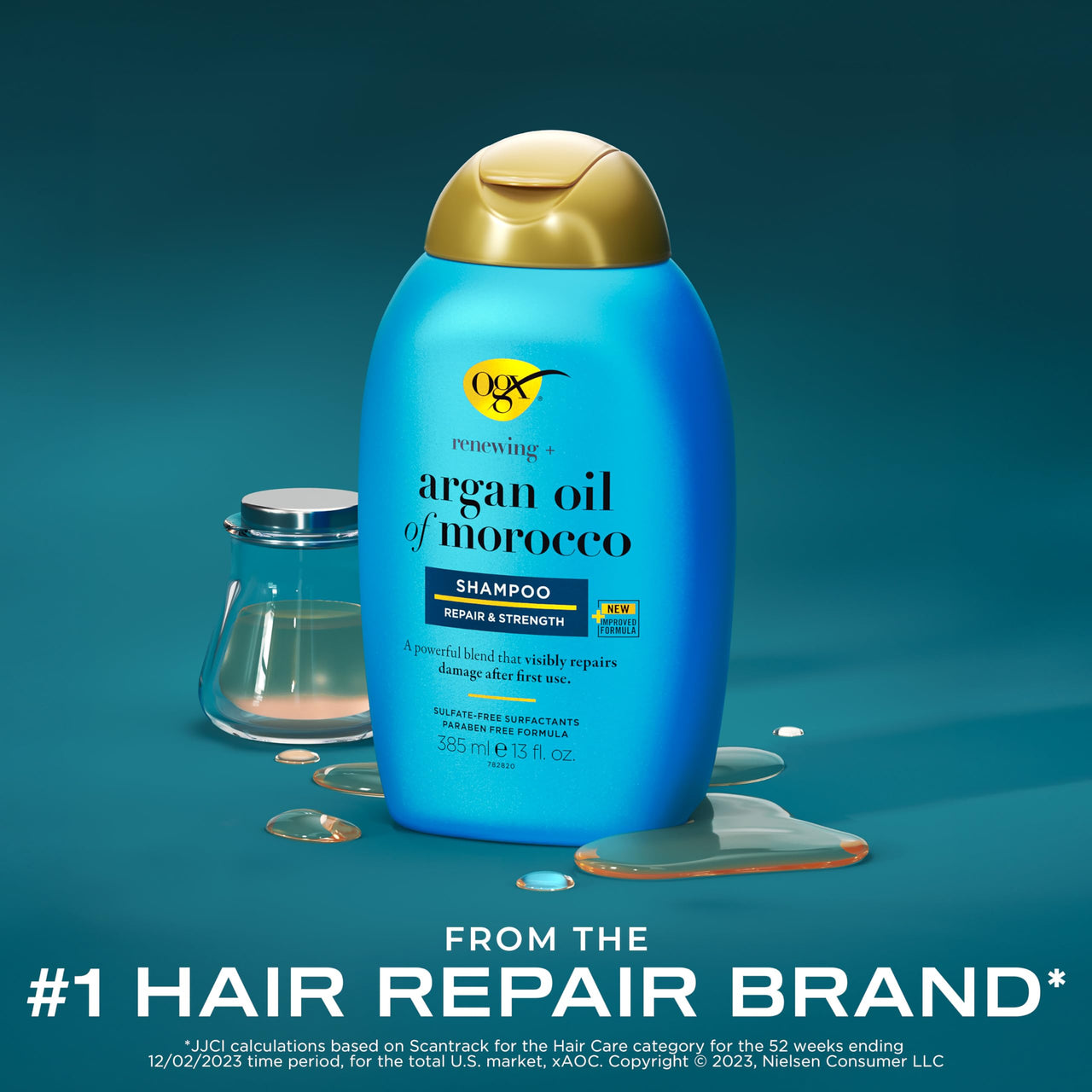 OGX Renewing + Argan Oil of Morocco Hydrating Growth Hair Shampoo to Help Moisturize, Soften & Strengthen Hair Paraben Sulfate Free 385 ml