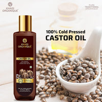 Khadi Organique Cold Pressed Castor Oil for Healthy Hair, Skin & Nails | Natural Oil for Hair Growth, Skin Care, Moisturizing Dry Skin, Nails, Eyelashes | Pure & Virgin Grade Castor Oil - 200ml