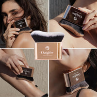 Oceglow Kabuki Brush | Professional Multi-Tasking Makeup Brush | Soft Dense Bristles | Gold Color | Easy to Use for Powder, Foundation, Blush, Shadow, Bronzer & Body.