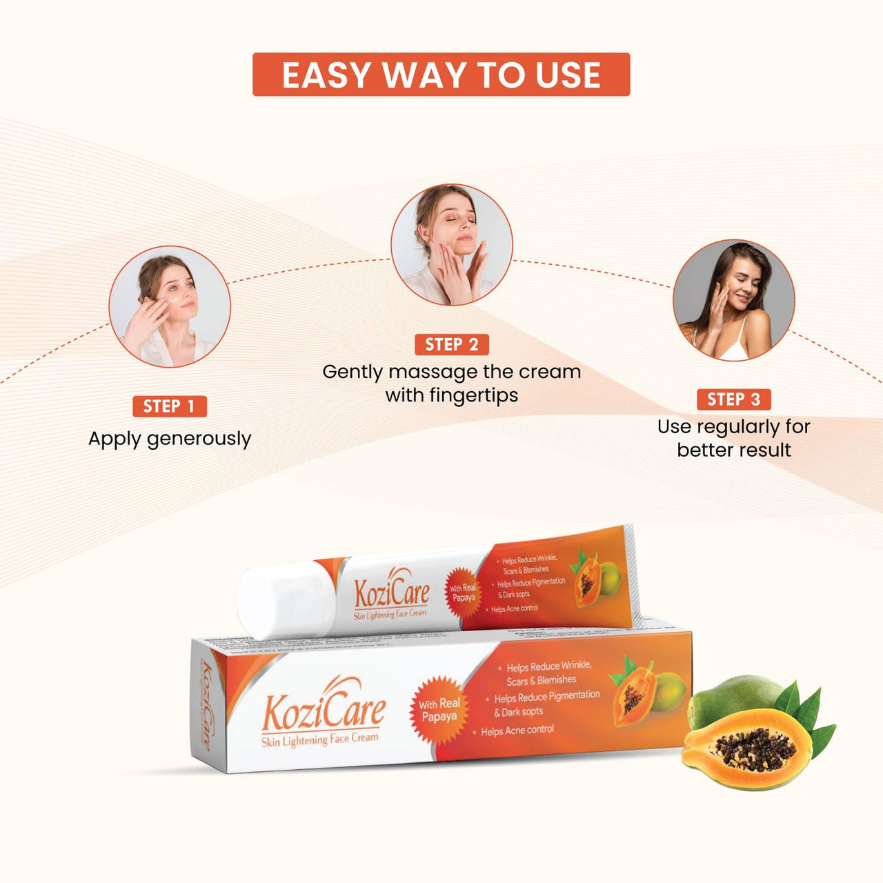 Kozicare Kojic Acid Cream | Papaya Cream | Tan Removal Cream | Face Cream for Glowing Skin | Non-Greasy & Lightweight | Face Cream for Men & Women | Suitable for All Skin Type - 15 g