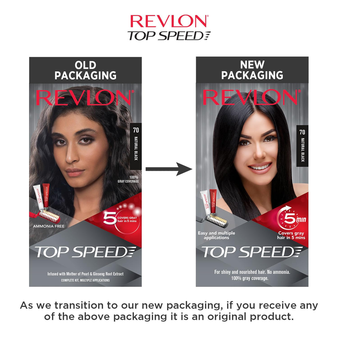 Revlon Top Speed Hair Color for Women Natural Black | Ginseng Root Extract and Mother of Pearl | 100% Grey Coverage in 5 Minutes | Ammonia Free, Easy Application and Intense Conditioning
