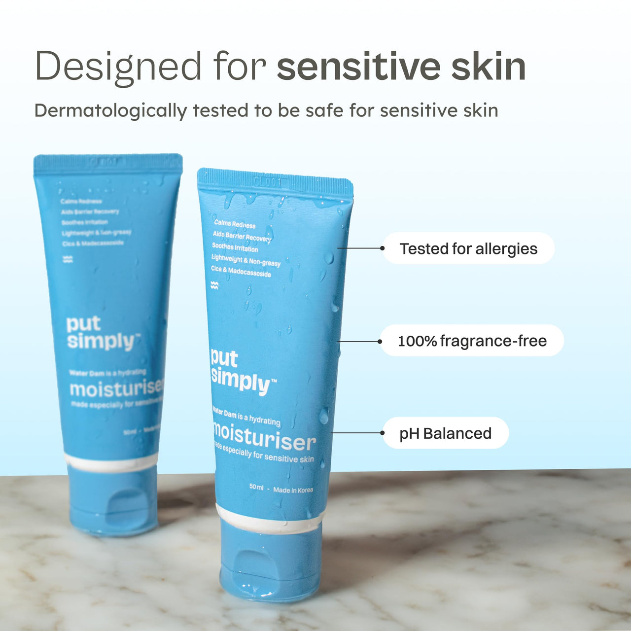 Put Simply Hydrating Gel Face Korean Moisturizer for Dry, Oily & Sensitive Skin with 3% Niacinamide, 7% Cica, Ceramides, HA | Fragrance Free, Ultra Lightweight & Fast Absorbing | For Men & Women | 50 ml