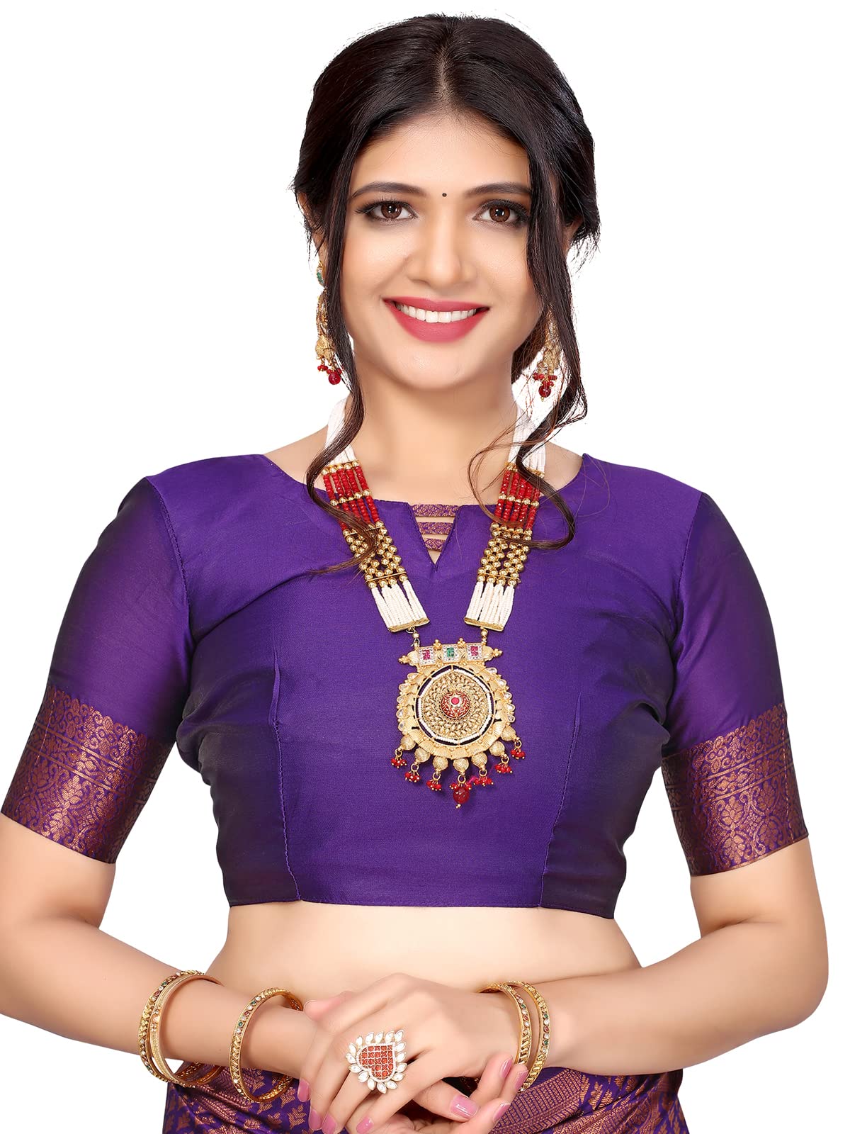 Satrani Women's Jacquard Poly Silk Saree With Unstitched Blouse Piece