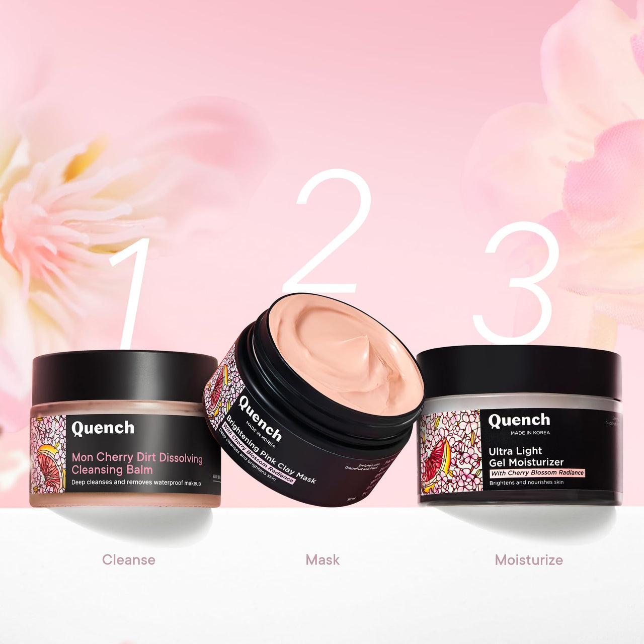 Quench Brightening Pink Clay Mask | Korean Clay Mask with Cherry Blossom & Kaolin Clay | Made in Korea (50ml)
