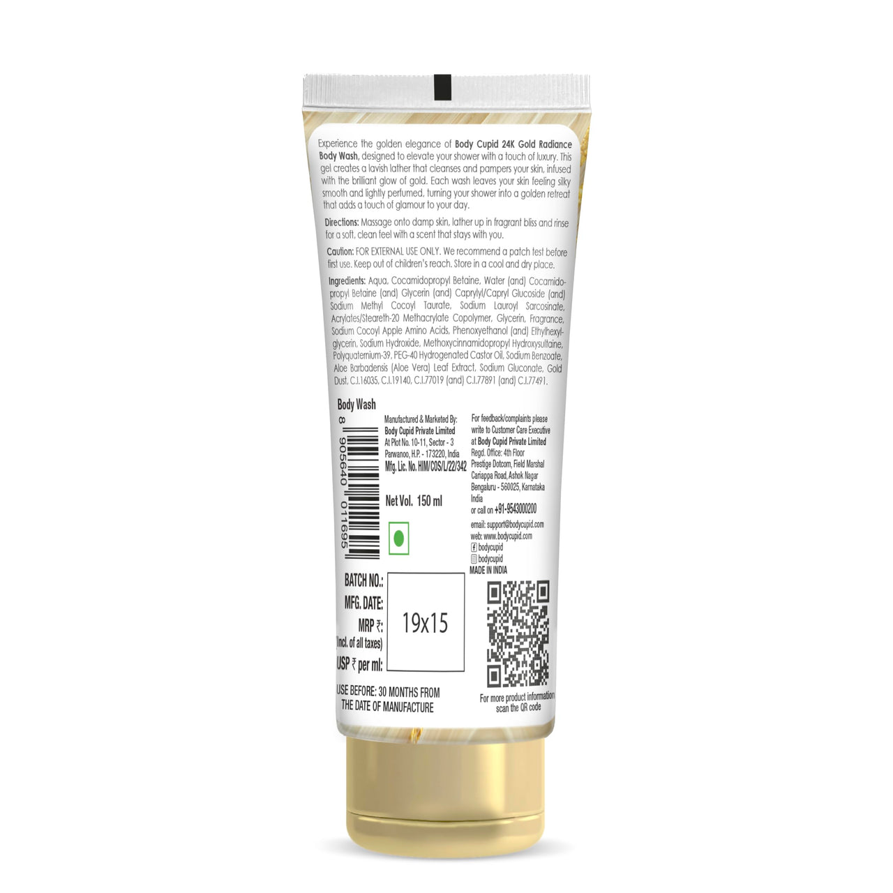 Body Cupid 24K Gold Radiance Body Wash | No Parabens, Sulphates or Silicones | Luxury Shower Gel | Infused with Fine Gold Mica for a Luminous Glow | 150ml