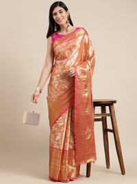 Pandadi Saree Women's  Arasi Soft Tissue Banarasi Silk Dharmavaram Pattu Saree With Unstiched Blouse Piece