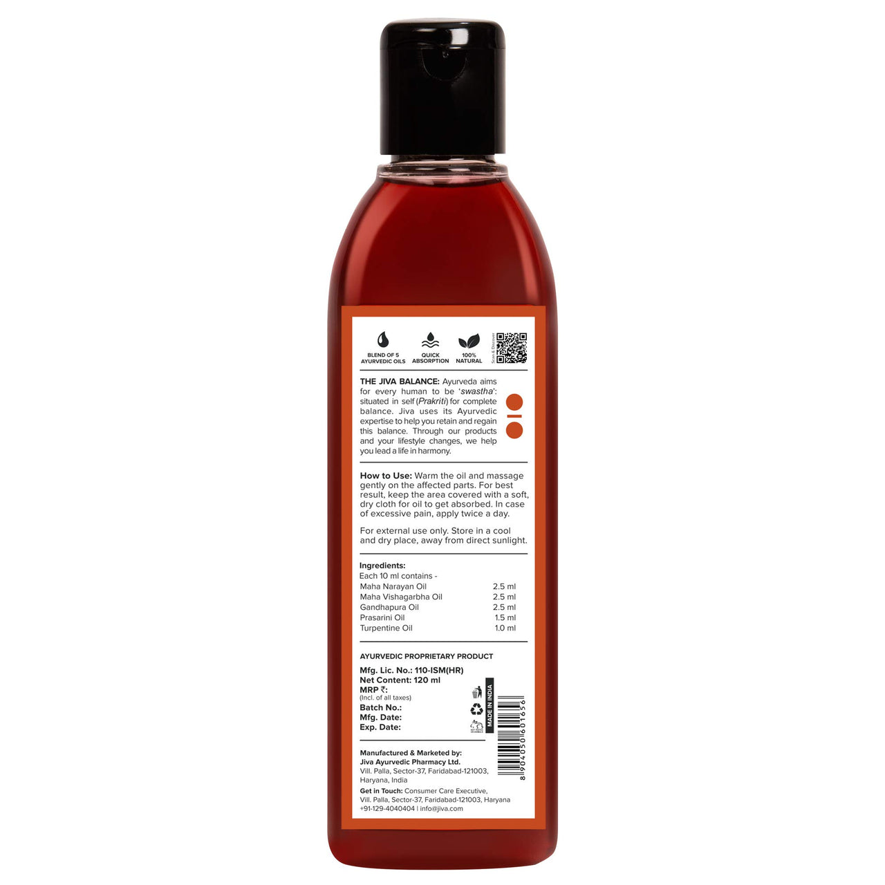 Jiva Pain Calm Oil 120ml With Free Jatyadi Oil 20 ml | 100% Ayurvedic Formula | Blend Of 5 Ayurvedic Oils | Relieves Muscle & Joint Pain | Controls Swelling & Joint Inflammation (Pack of 3)