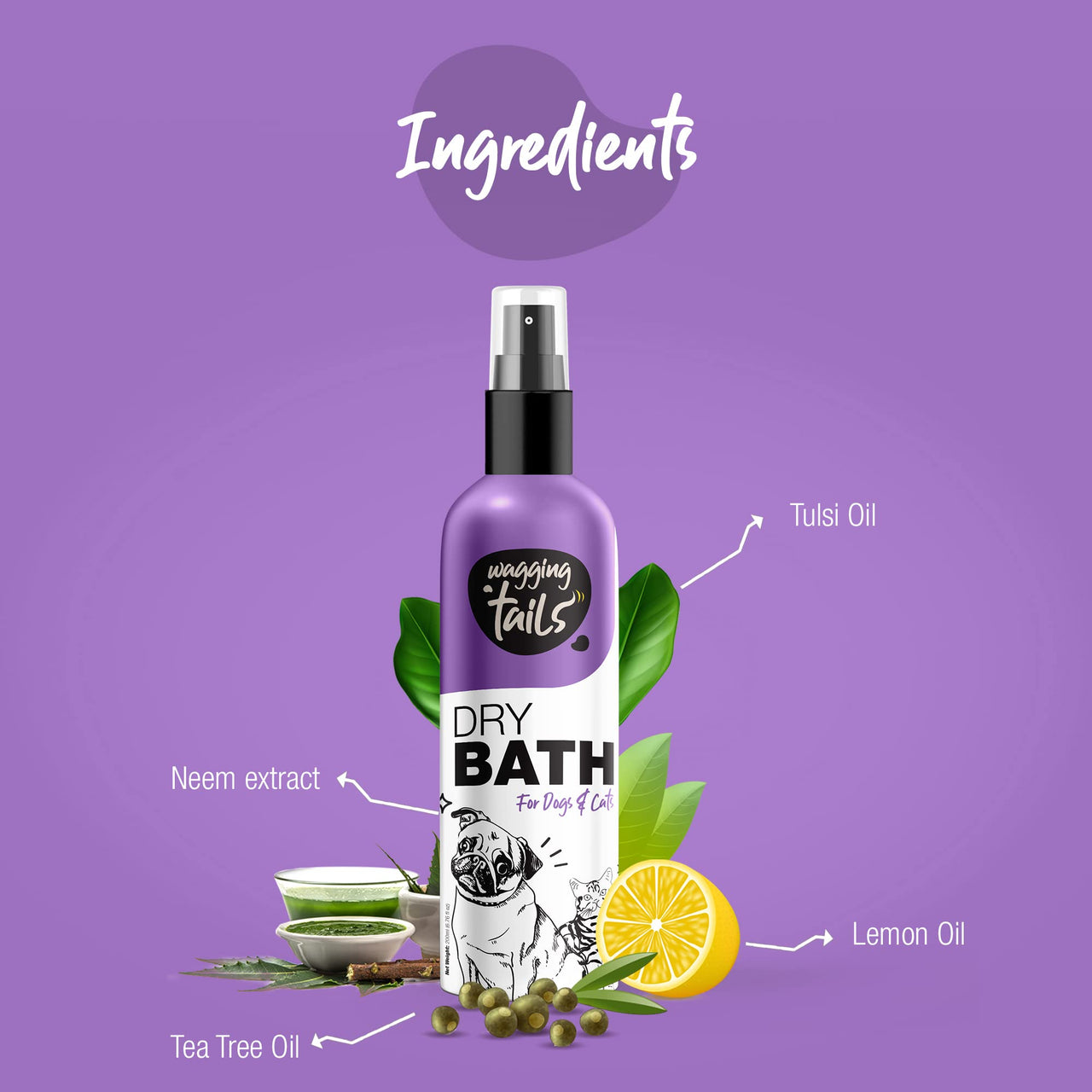 Wagging Tails Dry Bath Waterless Shampoo for Pets - 200ml - Pack of 2 | Fresh Natural Fragrance with Deep Cleansing for Grooming and Bathing for Dogs and Cats | Dry Bath waterless Shampoo