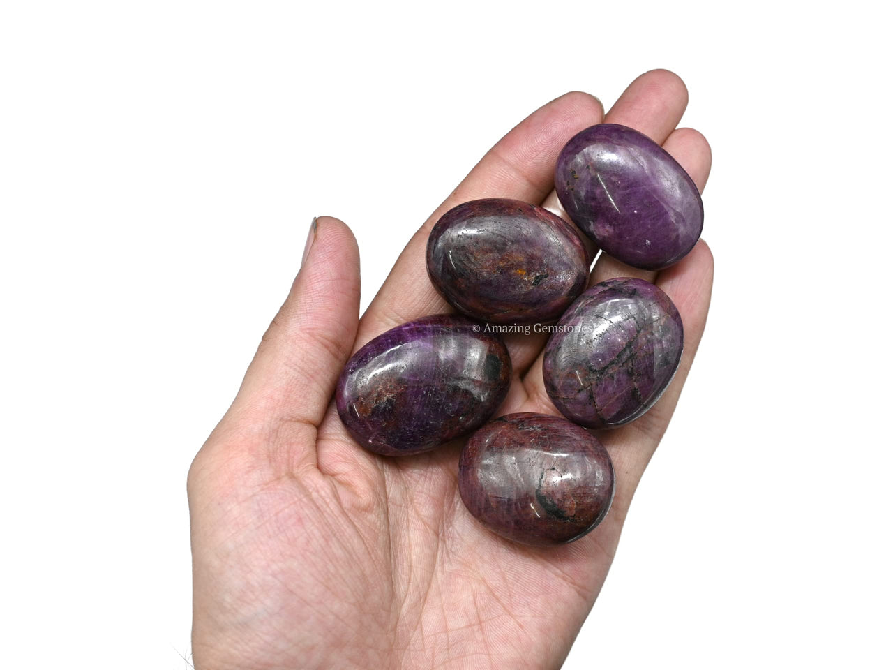 Small Ruby Palm Stone - Pocket Massage Worry Stone for Natural Body Chakra Balancing, Reiki Healing and Crystal Grid Ruby - Small