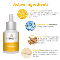 BE SOULFULL 15% Vitamin C Serum with 0.5% Ferulic Acid & 0.5% Vitamin E for Glowing Skin-Skin Brightening Serum-Antioxidant Serum-Reduce Wrinkles & Dark Spots, 15ml / 0.05 Fl Oz