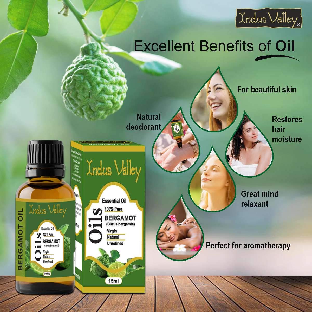 Indus Valley 100% Pure Natural & Organic, Undiluted Bergamot Essential Oil & Glass Dropper for Skin, Hair Care -15ml