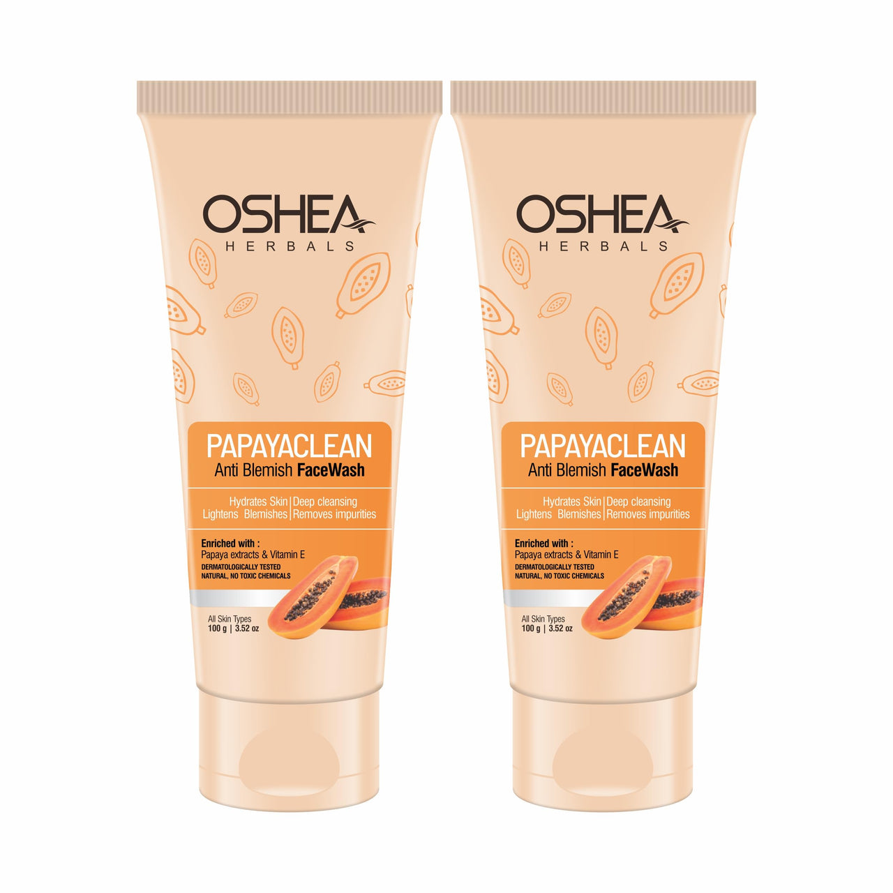 Oshea Herbals Papayaclean Anti Blemishes Gel Face Wash for Women & Men | Hydrating Face Wash for All Skin Types | Lightens Blemishes & Brightens Skin with Papaya Extracts & Vitamin E - 100gm (Pack of 2)
