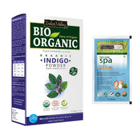 INDUS VALLEY BIO Organic Indigo Powder (Indigofera Tinctoria) with Color Recipe Book and Hair Eaze SPA free (100g+15ml)