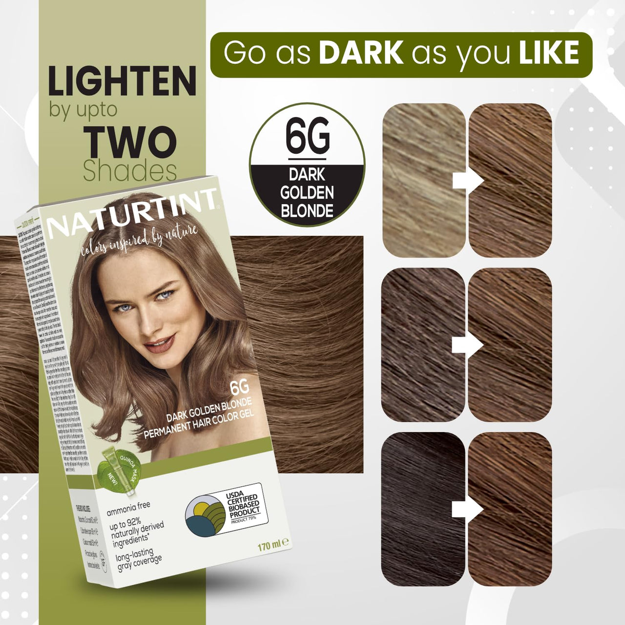 Naturtint Permanent Hair Colour Gel Dark Blonde 6G | For Optimal Scalp Care | Long Lasting Hair Colour | Ammonia Free Vegan | No Parabens | Enriched with Olives & Organic Shea Butter