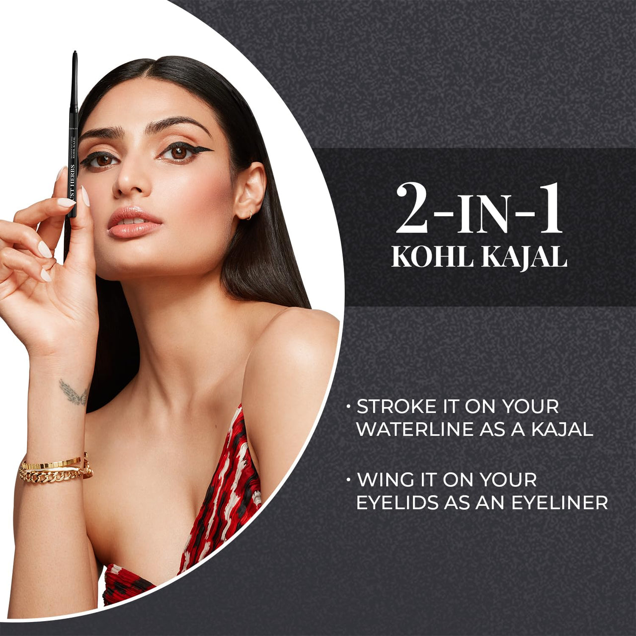 Just Herbs Retractable 2 in 1 Herbal Eyeliner + Kajal with Almond Oil & Vitamin E, 11 Hour Stay, Singlestroke, Smudgeproof & Fadeproof - Black 0.3g
