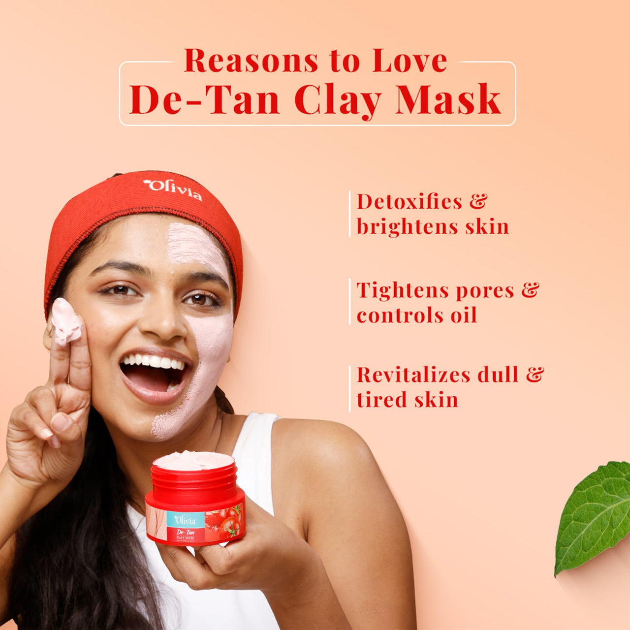 Olivia De Tan Clay Mask with Tomato Juice | Tan Removal Face Mask for All Skin Types | Provides Deep Cleansing, Removes Blackheads & Improves Skin Texture | Detan Pack for Smooth Radiant Skin | 100g