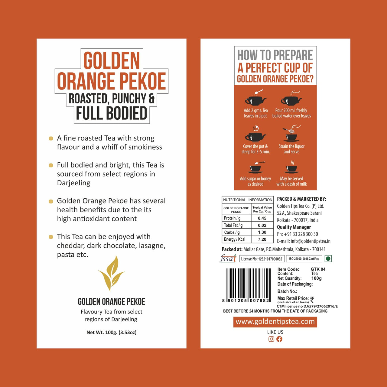 Golden Tips Golden Orange Pekoe Loose Leaves Tea (100 gram- 50 Cups)