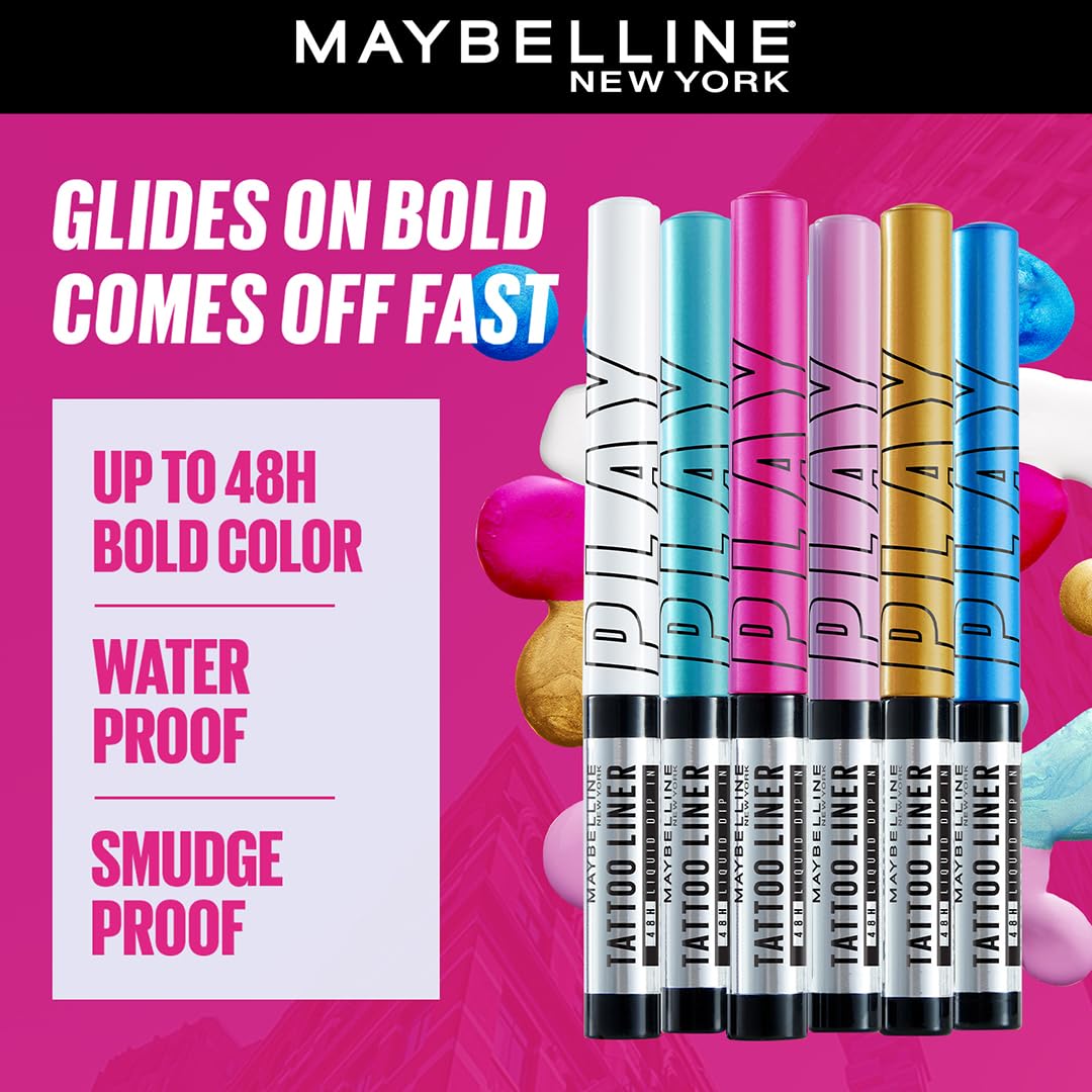 Maybelline New York Tattoo Play Pink Liquid Eyeliner - Punch, Upto 48 Hours Bold Color, Water-proof Eyeliner & Smudge-proof. Maybelline High-impact Color Liner, Vegan Formula | 2.1ml