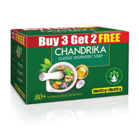 Chandrika Ayurvedic Soap Classic| Handmade Soap for Naturally Radiant Skin| For All Skin Types| 125g (Pack of 3) + 2x125g Soap Free