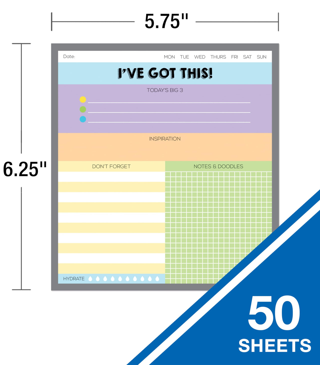 Carson Dellosa 5.75" x 6.25" You've Got This To Do List Notepad, 50 Sheet Lined Paper with Small Sketch Pad, Daily Checklist, Notes Notepad, Teacher Daily To Do List, Productivity Task Planner 1 pack I've Got This!