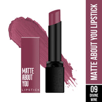 Hilary Rhoda Matte About You Lipstick | Long Lasting & Highly Pigmented Lipstick | Glides Smoothly | Matte Finish | One Stroke Application | Cruelty-Free & Vegan - 3g (Divine Wine - Shade 09)