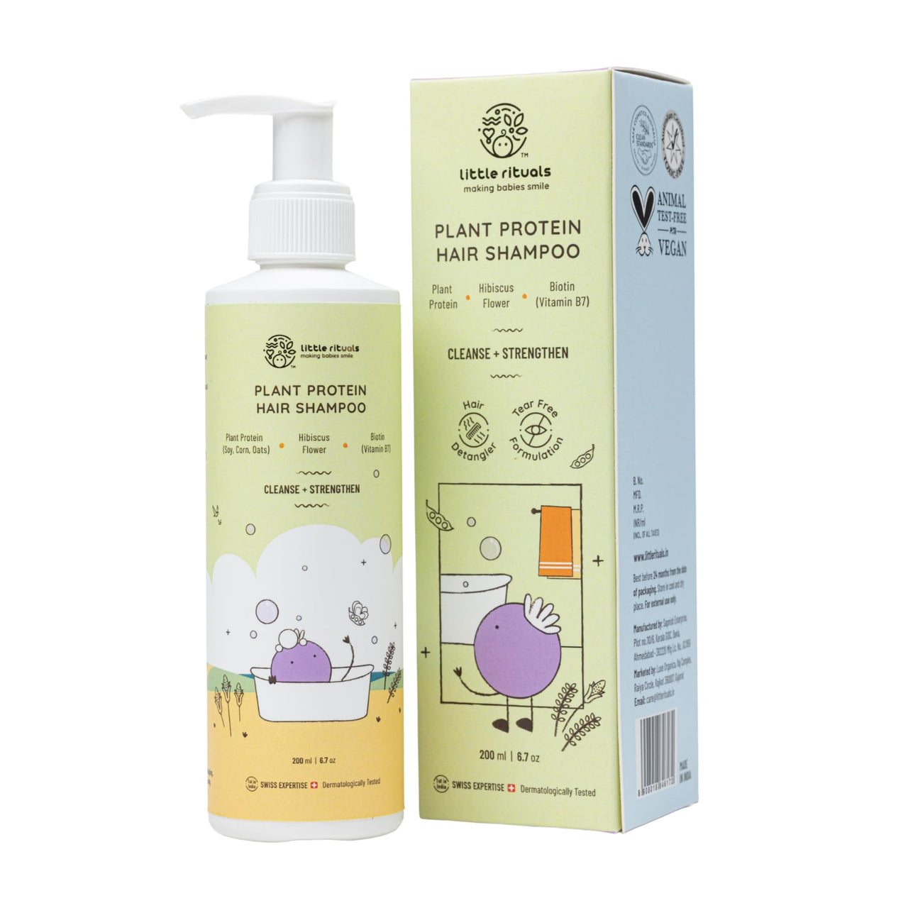 Little Rituals Plant Protein Hair Tear Free Baby Shampoo | Biotin | Chlorine & Hard Water Protection | Urban Dust & Pollution Defense | Natural Shine & Strong Hair for Babies & Kids | Natural & Plant Based | MADE SAFE | pH Balanced | 200ml