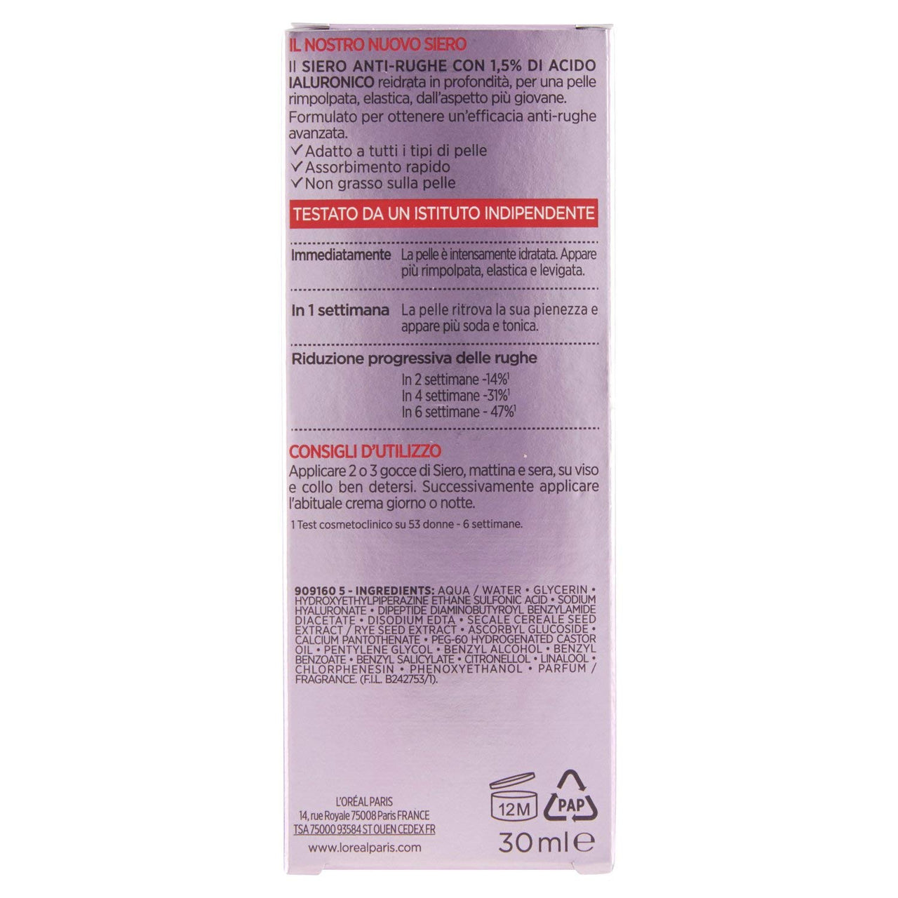 L'Oréal Paris Revitalift Filler Face Serum, Plumping and Anti-Wrinkle Action, Highly Concentrated with 1.5% Hyaluronic Acid, 30 ml