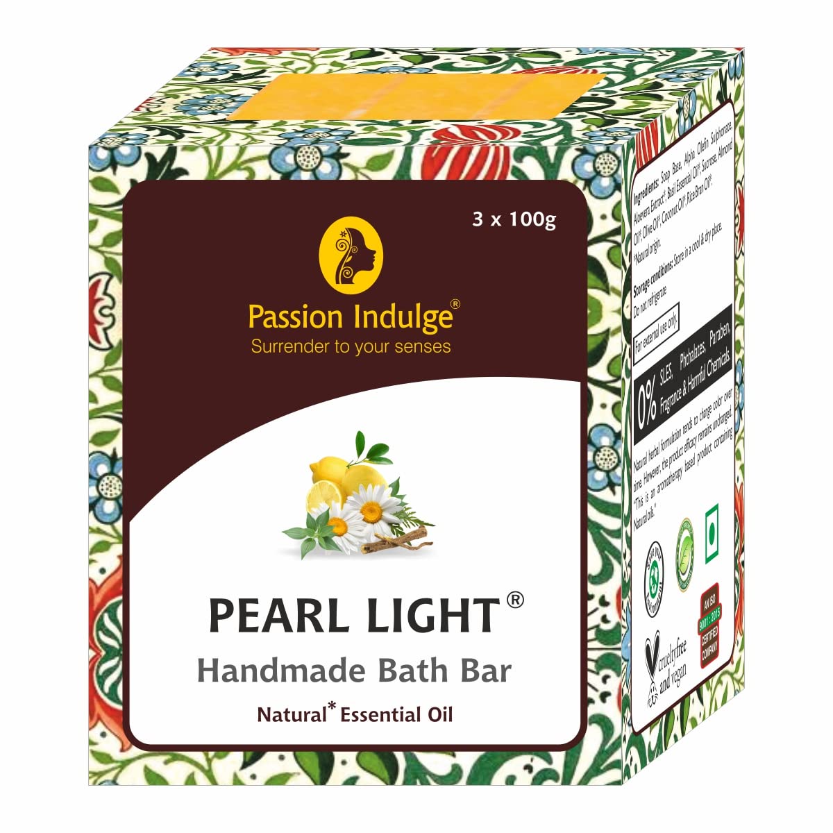 Passion Indulge Natural Handmade Bath Bar Soap - Pearl Light (Pack of 3)
