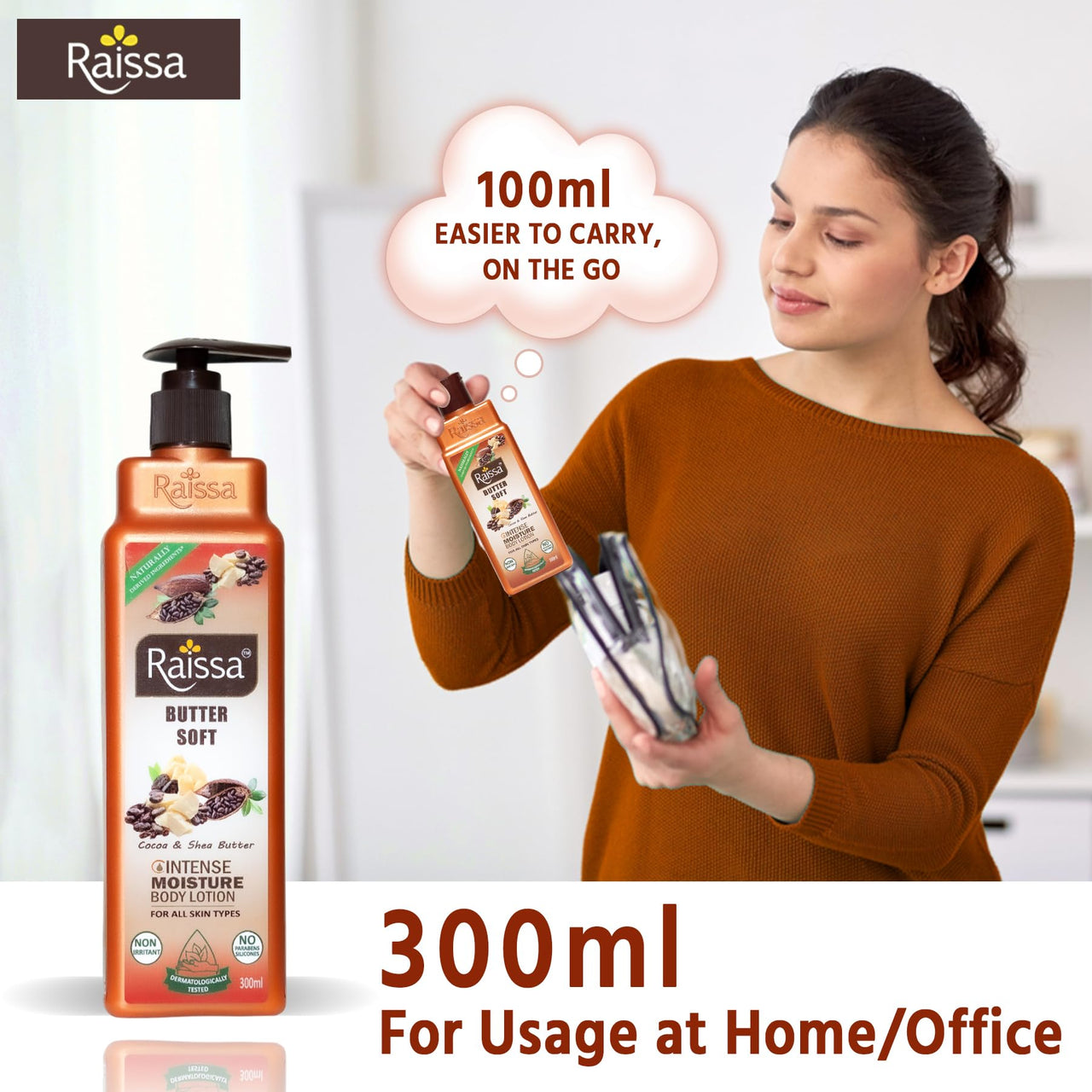 Raissa Butter Soft - Intense Moisture Body Lotion For Women & Men | 2 X 300 ml | Plant based 100% Natural & Organic Cocoa & Shea Butters | Non Greasy | Fast Absorbing | All Skin Types