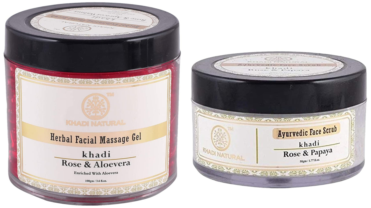 Khadi Natural Rose and Aloevera Face Massage Gel, 100g & Khadi Natural Rose and Papaya Face Scrub, 50g