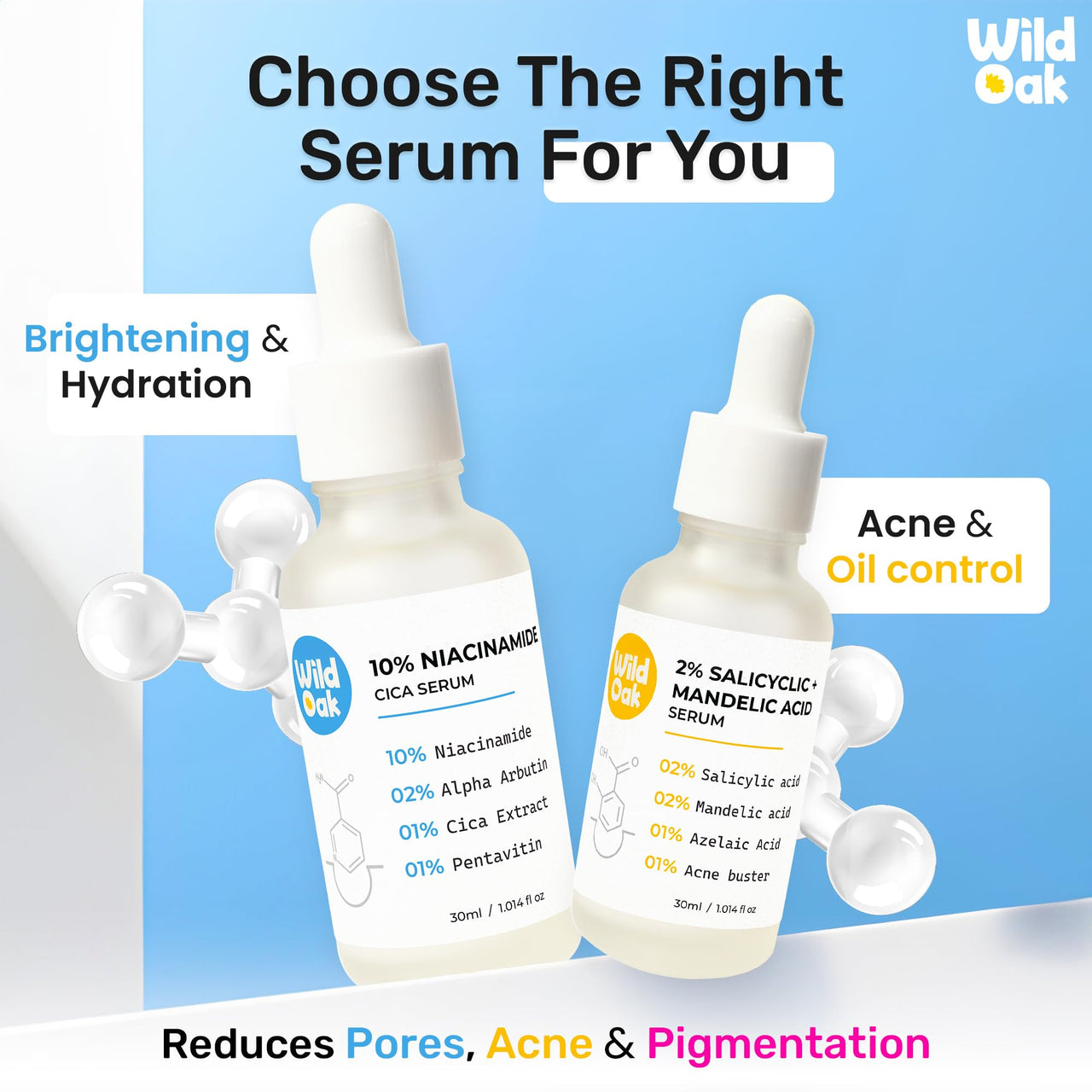 WildOak 2% Salicylic Acid + Mandelic Acid Face Serum | Acne Killer, Blackheads & Excess Oil | Gentle & Great for Sensitive Skin | Pore Cleansing & Skin Exfoliation | For Men & Women | 30ml