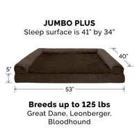 Furhaven Replacement Dog Bed Cover Plush & Suede Sofa-Style, Machine Washable - Espresso, Jumbo Plus (XX-Large) Cover Only 53.0