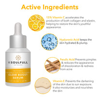 BE SOULFULL 15% Vitamin C Serum with 0.5% Ferulic Acid & 0.5% Vitamin E for Glowing Skin-Skin Brightening Serum-Antioxidant Serum-Reduce Wrinkles & Dark Spots, 30ml / 1.01 Fl Oz